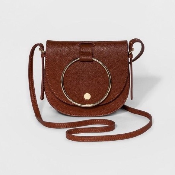 Who What Wear Handbags - Who What Wear Brown Leather Saddle Purse With Ring